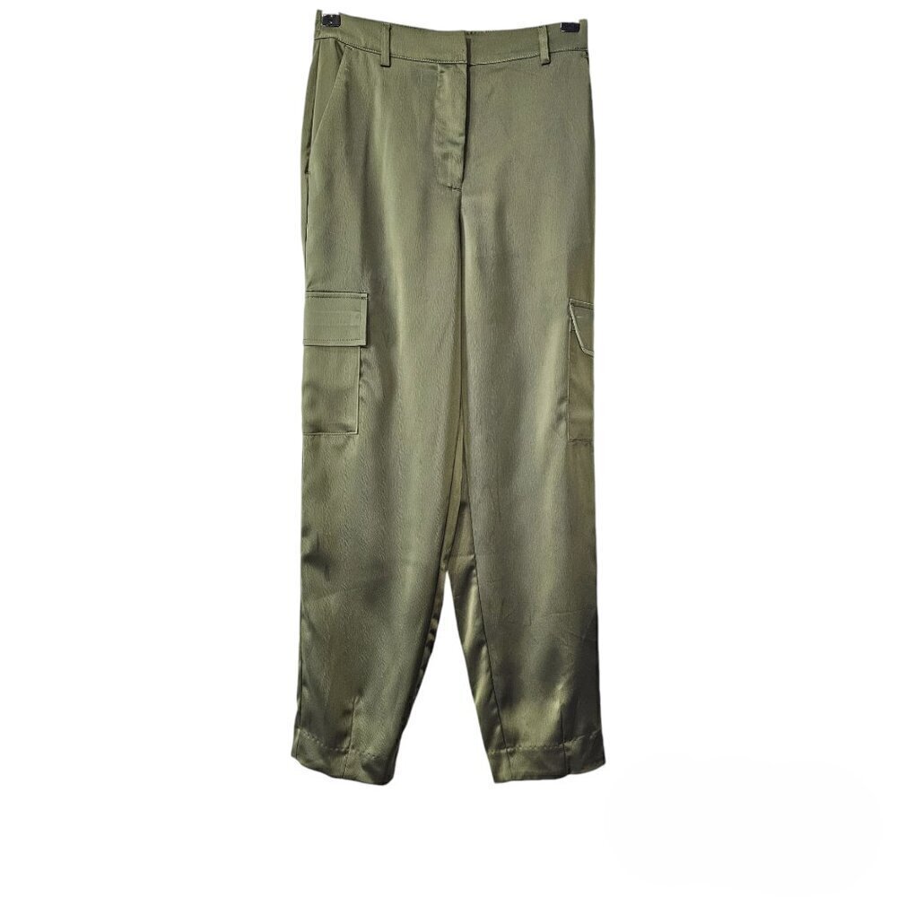 Nicole Miller New York Utility Satin Style High Waist Cargo Green Cropped Pants